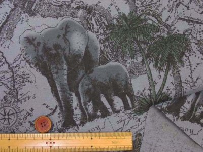 画像1: サファリ・動物・地図柄　コットンリネンシーチング生地