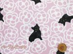 画像5: 椿と黒猫　カメリア・キャット・花・猫柄　オックス生地 (5)