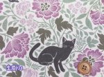 画像2: 黒猫シルエットと花柄　コットンリネンキャンバス生地 (2)