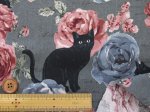 画像16: 黒猫とバラ柄　コットンリネンキャンバス生地 (16)