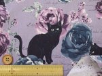 画像13: 黒猫とバラ柄　コットンリネンキャンバス生地 (13)