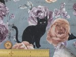 画像10: 黒猫とバラ柄　コットンリネンキャンバス生地 (10)