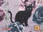 画像11: 黒猫とバラ柄　コットンリネンキャンバス生地 (11)