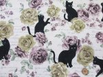 画像3: 黒猫とバラ柄　コットンリネンキャンバス生地 (3)