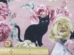 画像7: 黒猫とバラ柄　コットンリネンキャンバス生地 (7)