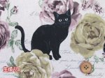 画像2: 黒猫とバラ柄　コットンリネンキャンバス生地 (2)
