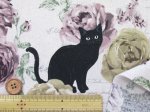 画像4: 黒猫とバラ柄　コットンリネンキャンバス生地 (4)