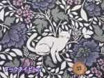 画像5: 黒猫シルエットと花柄　コットンリネンキャンバス生地 (5)