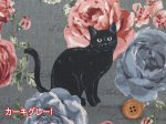 画像14: 黒猫とバラ柄　コットンリネンキャンバス生地 (14)