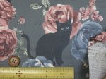 画像16: 黒猫とバラ柄　コットンリネンキャンバス生地　ラミネート　つや消し (16)