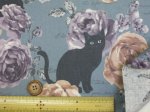画像10: 黒猫とバラ柄　コットンリネンキャンバス生地　ラミネート　つや消し (10)