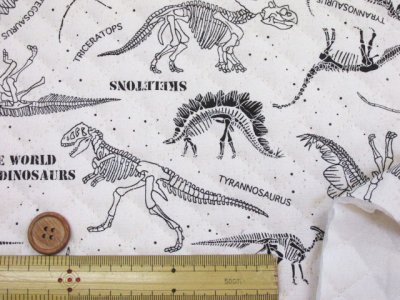 画像1: ダイナソーフォッシル　化石・骨・恐竜柄　オックス生地　全針キルト