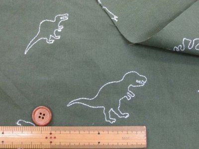 画像1: 刺繍巾96cm　恐竜　ダイナソー柄　刺繍オックス生地