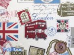 画像2: ｕｎ/ｎｏ ヨーロッパ　イギリス・バス・切手柄　シーチング生地　コスモテキスタイル (2)