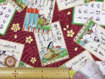 画像3: (1)和柄　百人一首　紫式部　小野妹子　平安時代柄　シーチング生地　ゴールドラメ入り　はぎれ８０ｃｍ(エンジ) (3)