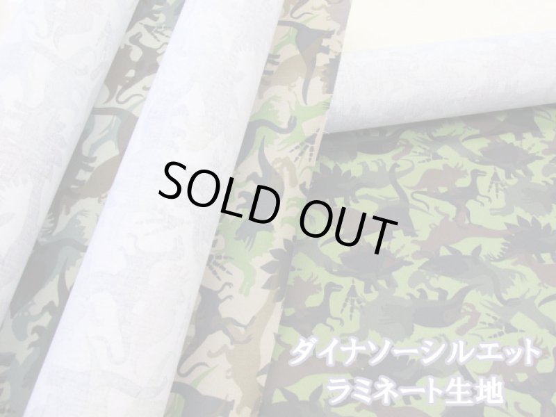 画像1: ダイナソーシルエット　恐竜・迷彩・カモフラージュ柄　ツイル生地　ラミネート　つや消し (1)