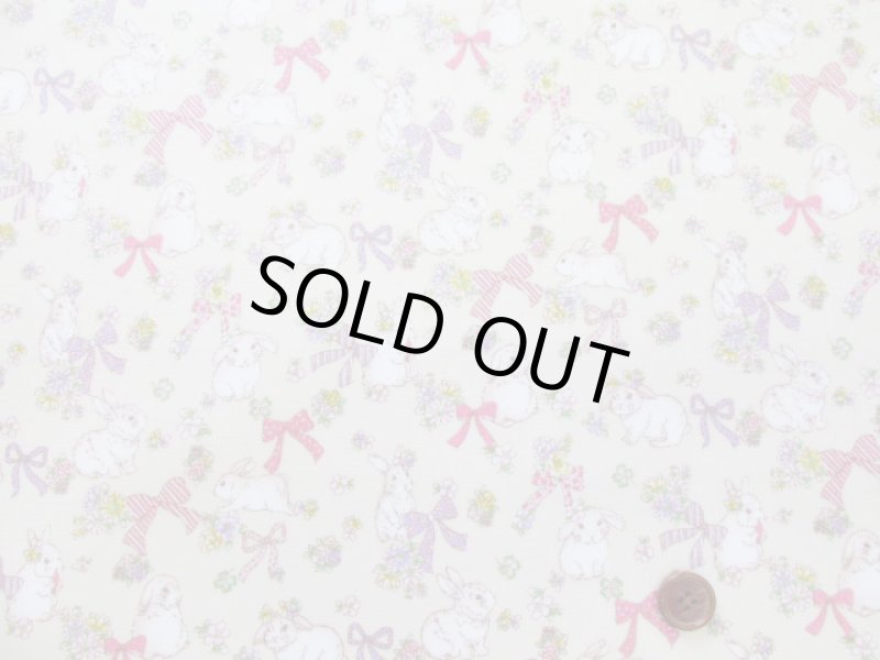 画像3: リボンとウサギ　花柄　オックス生地　ラミネート　つや消し (3)