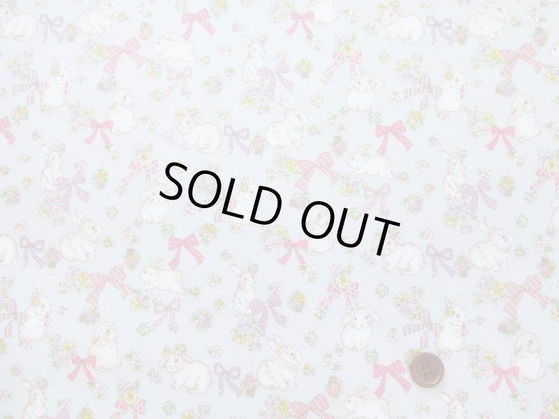 画像6: リボンとウサギ　花柄　オックス生地　ラミネート　つや消し (6)