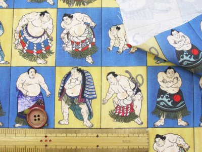 画像1: noraシリーズ　相撲 行司 横綱 パネル柄　インクジェットプリント　シーチング生地