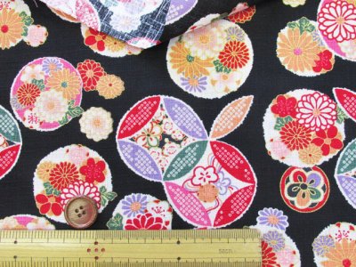 画像2: 和柄　七宝花模様　七宝・花柄　金彩プリント　ドビー生地