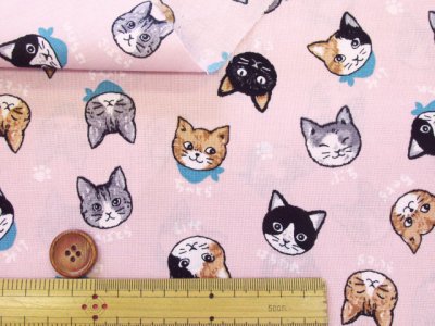 画像2: キャットフェイス　ネコ・猫・顔柄　シーチング生地
