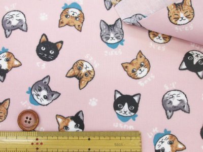 画像2: キャットフェイス　ネコ・猫・顔柄　シーチング生地　ラミネート　つや消し