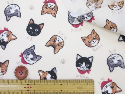 画像1: キャットフェイス　ネコ・猫・顔柄　シーチング生地　ラミネート　つや消し