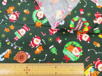 画像1: 仲良しサンタとトナカイ　サンタクロース・クリスマス柄　スケア生地
