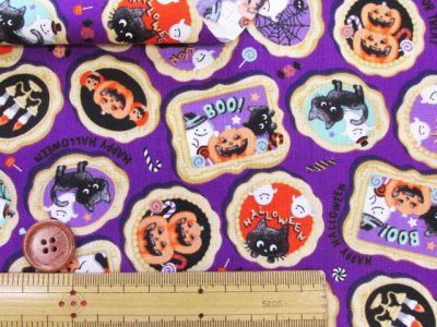 画像2: ハロウィン　黒猫・ゴースト・パンプキン柄　スケア生地