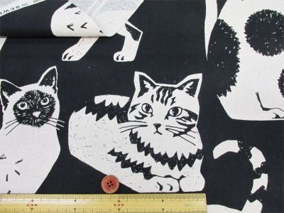 画像1: NekoNoe K from 30 SEWINGPINS ×echino　CATCAT　ネコ・猫・大柄　綿麻キャンバス生地
