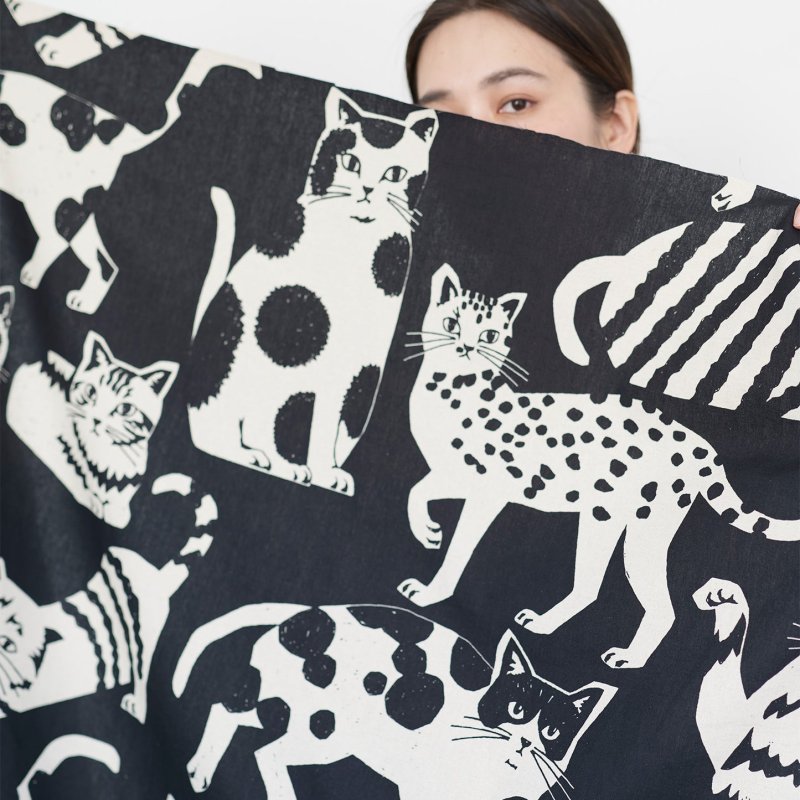 画像11: NekoNoe K from 30 SEWINGPINS ×echino　CATCAT　ネコ・猫・大柄　綿麻キャンバス生地 (11)