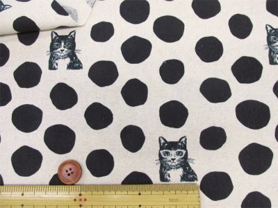 画像1: NekoNoe K from 30 SEWINGPINS ×echino　CATDOT　ネコ・猫・ドット柄　綿麻キャンバス生地