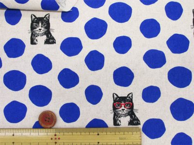 画像2: NekoNoe K from 30 SEWINGPINS ×echino　CATDOT　ネコ・猫・ドット柄　綿麻キャンバス生地