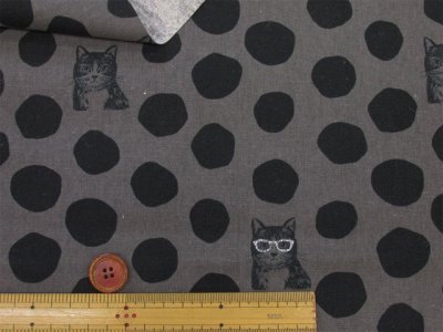 画像3: NekoNoe K from 30 SEWINGPINS ×echino　CATDOT　ネコ・猫・ドット柄　綿麻キャンバス生地