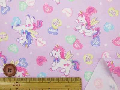 画像2: ゆめかわ　キャンディーポップユニコーン　ユニコーン・ハート柄　オックス生地　コスモテキスタイル