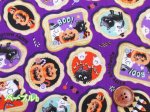 画像1: (3)フェミニンハロウィン　ゴースト・パンプキン・キャット柄　シーチング生地　はぎれ２０ｃｍ(パープルb) (1)
