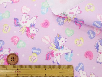 画像2: ゆめかわ　キャンディーポップユニコーン　ユニコーン・ハート柄　オックス生地 ラミネート　つや消し　コスモテキスタイル
