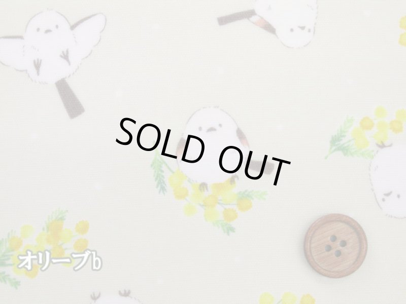 画像2: ミモザとシマエナガ　ミモザ・シマエナガ・鳥柄　オックス生地 ラミネート　つや消し　コスモテキスタイル (2)