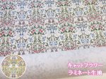画像1: キャットフラワー ネコ・ダマスク・花柄 コットンリネンキャンバス生地 ラミネート つや消し (1)