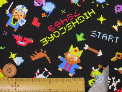 画像2: お気に入りシリーズ　ピクセルワールド ゲーム  恐竜 ロボット 王様ドット柄 オックス生地