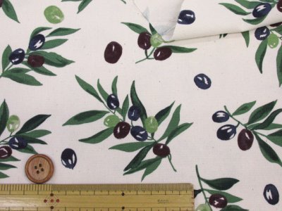 画像1: シンプルオリーブ 木の実・オリーブ柄 オックス生地