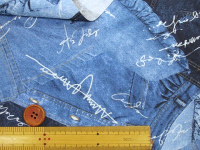 画像1: デニムパッチ英字 英字・デニム柄 オックス生地