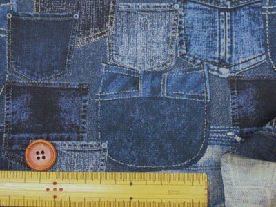 画像2: デニムリボンポケット ポケット・デニム柄 オックス生地