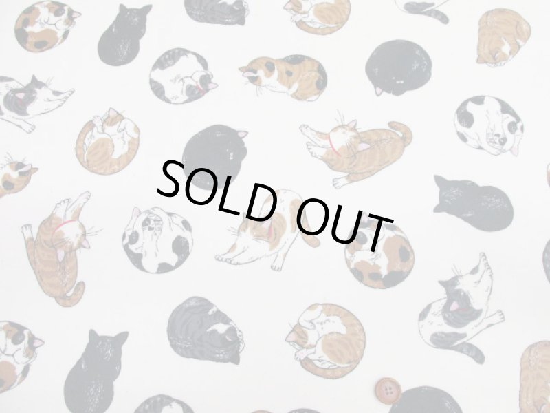 画像3: まんまるねこ 三毛猫・茶トラ・猫柄 オックス生地 ラミネート つや消し コスモテキスタイル (3)