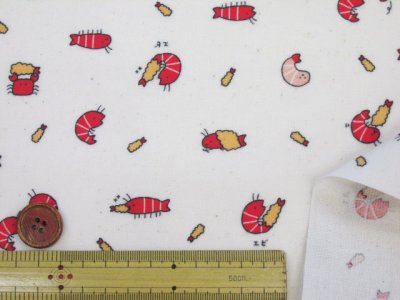 画像1: リトルアニマルワールド　エビ・アザラシ・ラッコ・動物柄 シーチング生地 ラミネート つや消し　コスモテキスタイル