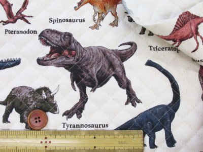 画像1: 恐竜図鑑　ダイナソー・恐竜柄　オックス生地 全針キルト
