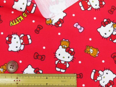 画像1: HELLO KITTY リボンドット柄 オックス生地
