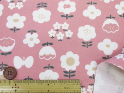 画像1: ポップガーデン ちょうちょう お花 フラワー・花柄　オックス生地　ラミネート　つや消し