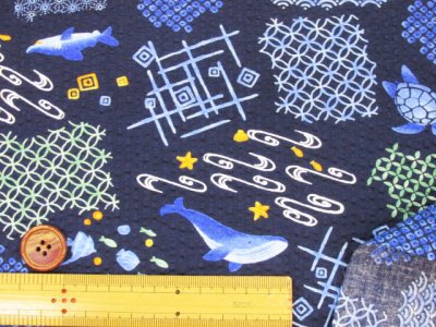 画像2: 海の生き物　クジラ・サメ・カメ　海柄　リップル生地
