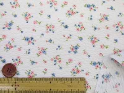 画像1: リトルローズ ローズ フラワー・花柄 リップル生地 コスモテキスタイル